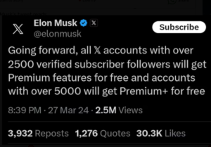 Elon's Tweet on Introducing premium feature